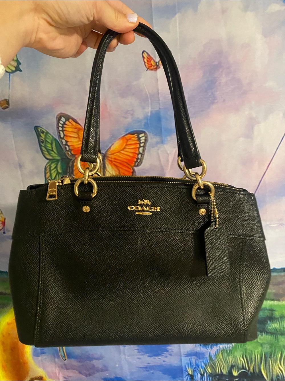 Coach Black Leather Satchel with Gold-Tone Accents
